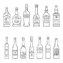 Vector Set Of Sketch Alcohol Drinks Bottles