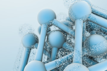 3d rendering, blue chemical formula with particle effects