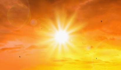 heat wave of extreme sun and sky background. hot weather with global warming concept. temperature of