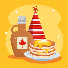 Sticker - pancakes with jar and party hat to canada celebration