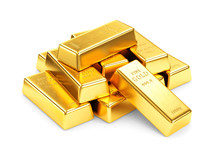 Gold Bars Pile Isolated On White Background