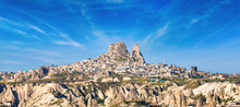 Rock Castle Of Uchisar In Cappadocia, Nevsehir Province, Turkey.