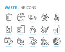 Set Of Waste Icons, Such As Garbage, Recycle, Pastic, Glass