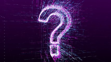 Wall Mural - digital animation of the question mark in the virtual internet space of the future. abstract idea co