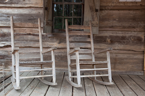 Rocking Chairs On A Front Porch Of A Cabin Buy This Stock Photo