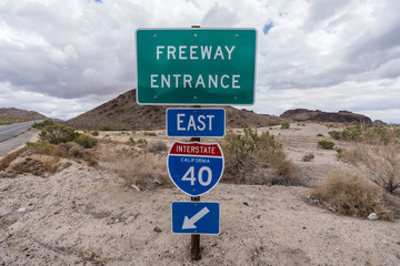 Wall Mural - Interstate 40 East On Ramp Sign in the California Desert.