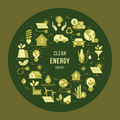Wall Mural - environmental protection illustration. dark circular concept set of vector green power symbol made w