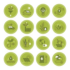 Wall Mural - set of clean energy vector icons in line style isolated in white background. eco collection with var