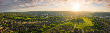 12k Aerial Panorama Of Sheffield City At Sunset