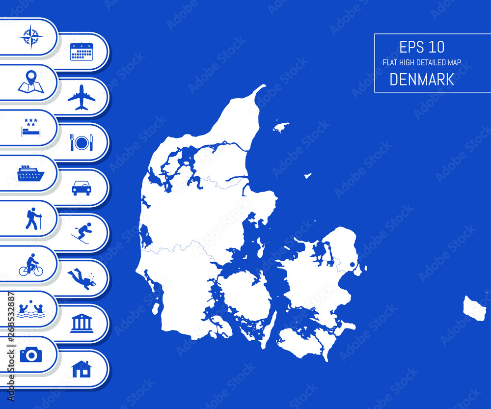 Denmark Map Mod Flat high detailed Denmark map. Divided into editable contours of ...