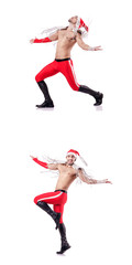 Wall Mural - Dancing naked santa isolated on white 