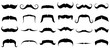 Moustache silhouette. Vintage mustache, funny fake mustaches mask and retro curly moustaches isolated vector set
