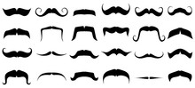 Moustache Silhouette. Vintage Mustache, Funny Fake Mustaches Mask And Retro Curly Moustaches Isolated Vector Set