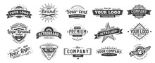 Vintage Badge. Retro Brand Name Logo Badges, Company Label And Hipster Frame Vector Illustration Set