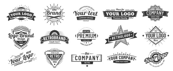 vintage badge. retro brand name logo badges, company label and hipster frame vector illustration set