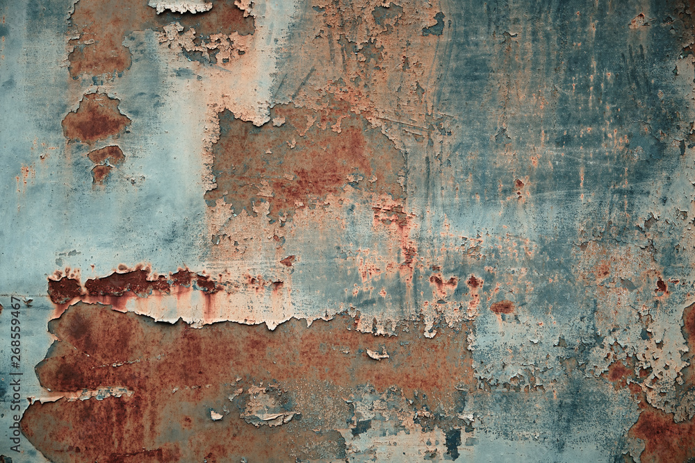 Texture of rusty metal with peeling paint - obrazy, fototapety, plakaty 