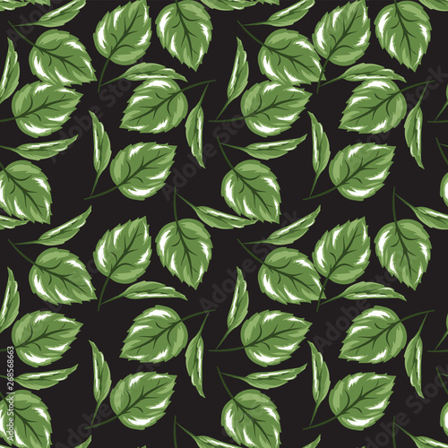 Seamless pattern leave design black background