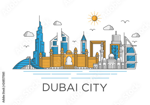 Fotomural dubai city skyline background with iconic concept use for background banner and