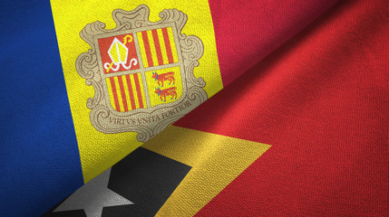 Andorra and Timor-Leste East Timor two flags textile cloth, fabric texture