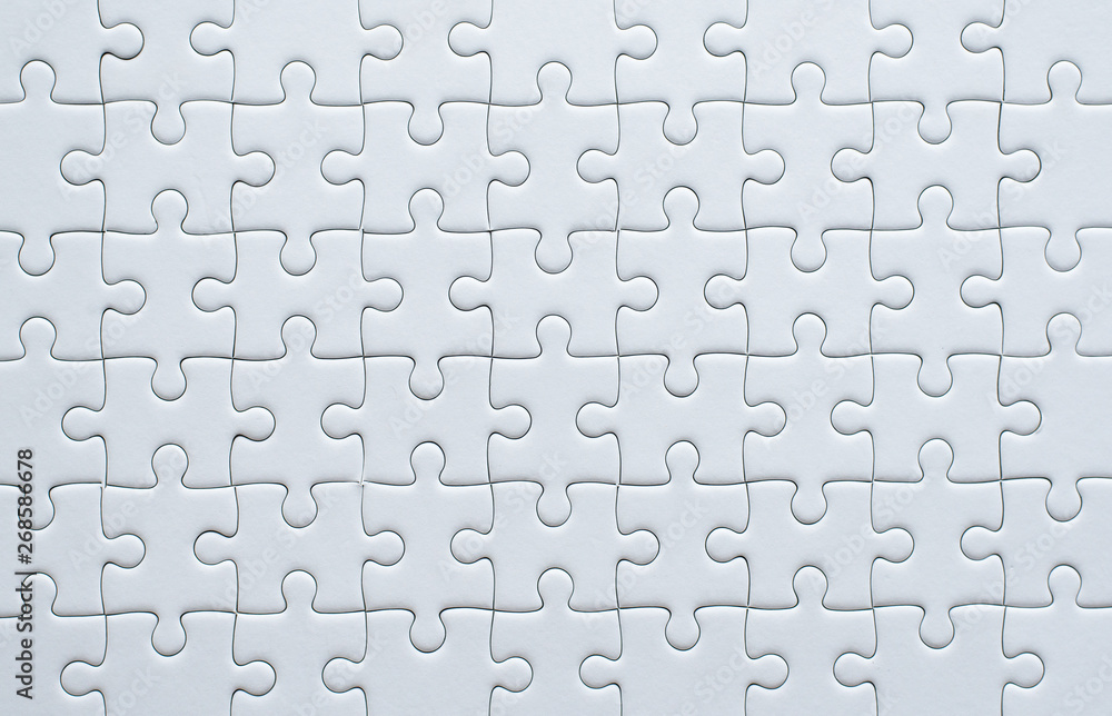 Puzzle pieces grid,Jigsaw puzzle white colour,Success mosaic solution template,Horizontal - obrazy, fototapety, plakaty 
