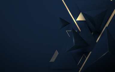 Abstract 3D polygonal pattern luxury dark blue with gold background