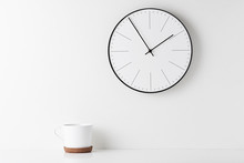 Home Office Minimal Workspace Desk With Wall Clock