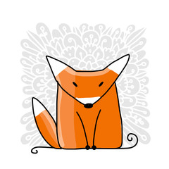 Wall Mural - Cute red fox, sketch for your design