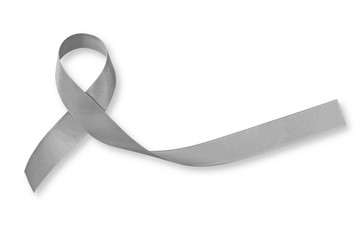 Brain cancer grey color awareness ribbon isolated on white background (clipping path)