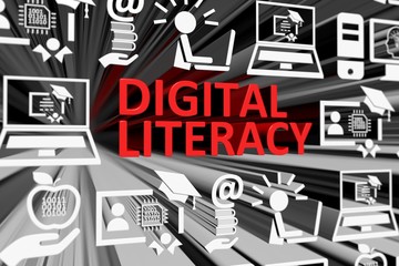 DIGITAL LITERACY concept blurred background 3d render illustration