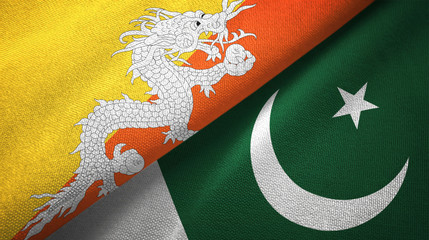 Bhutan and Pakistan two flags textile cloth, fabric texture