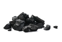 Pile Of Charcoal Pieces Isolated On White.