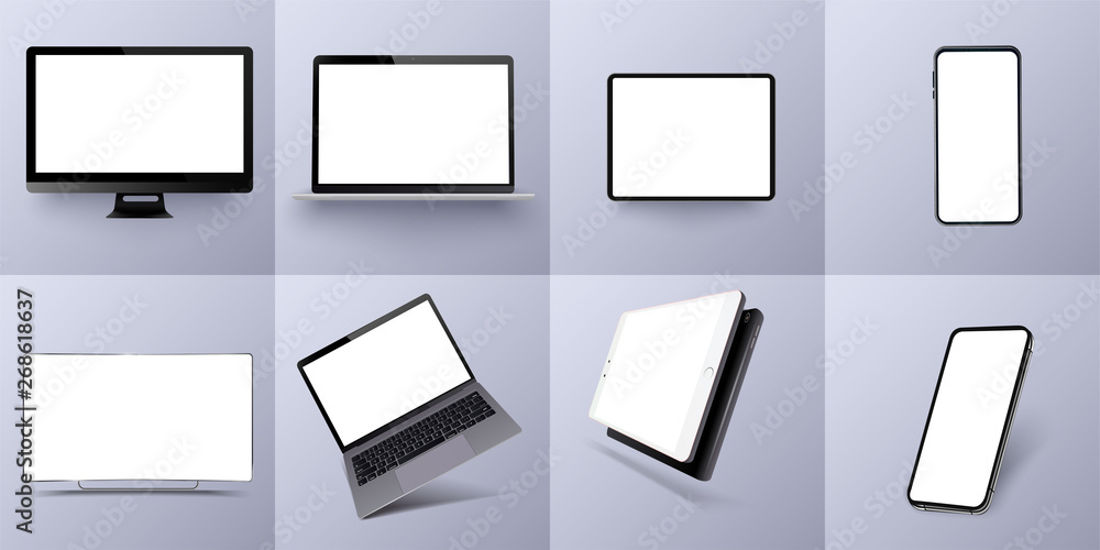 Vector minimalistic 3d isometric illustration set device. Smartphone ...