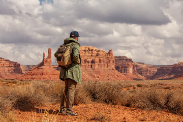 Wall Mural - hiker in valley of gods, usa