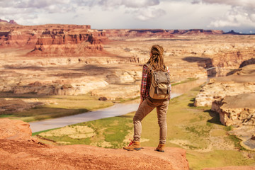 Wall Mural - Woman travels to America on the Colorado river observation deck