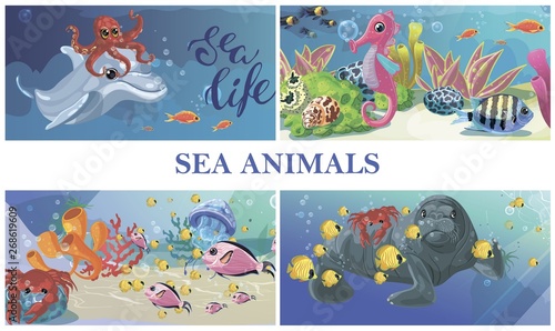 Cartoon Sea Underwater Life Concept