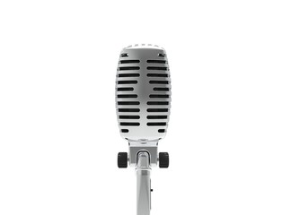 3D rendering of a classic metal chrome microphone isolated on white background