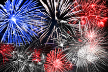 Blue White And Red Fireworks Background