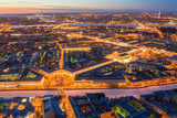Fototapeta Miasto - The historical centre of Saint-Petersburg, shot by drone. Aerial top view