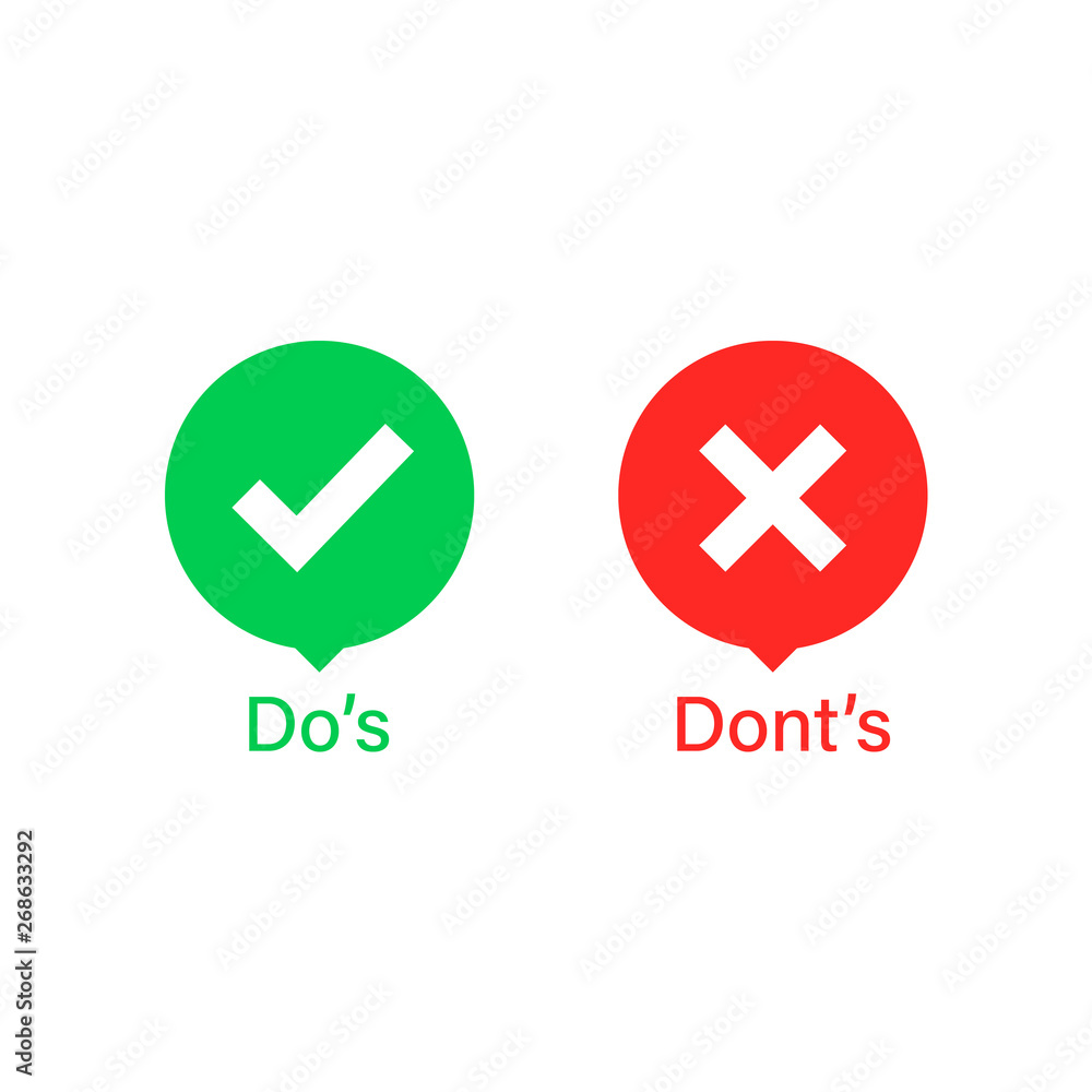 Positive and negative check marks. Concept of do's and don'ts ...