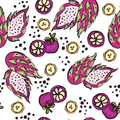 Wall Mural - Bright seamless pattern with hand drawn fruits