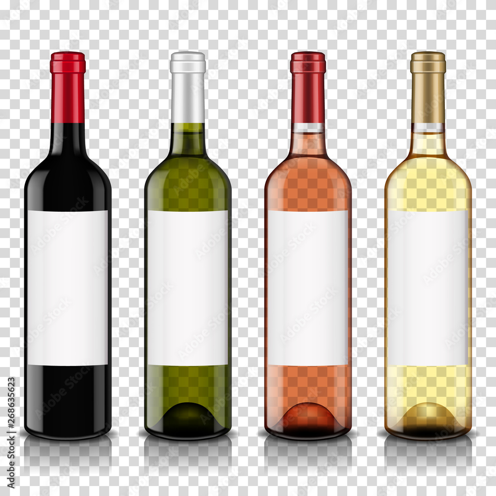 Wine bottles set with blank label, isolated on transparent background ...