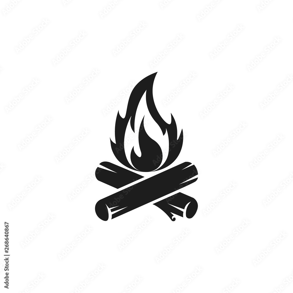 Camp fire icon. Bonfire burning on firewood sign. Vector. - obrazy, fototapety, plakaty 