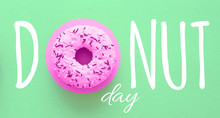 Delicious Donuts On Light Pastel Color Background. National Donut Day Concept.
