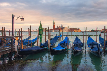 Wall Mural - Gondolas in Venice view on San Giorgio Maggiore church from San Marco square in Italy