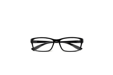 Black frame eye glasses isolated on white background.