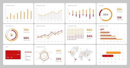 Elements of infographics on a white background. Use in presentation templates, flyer and leaflet, corporate report. Dashboard template with big data visualization.