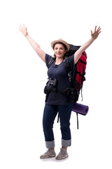 Poster - Aged female tourist isolated on white 