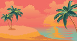 Fototapeta Dinusie - Sunrise tropical island with palms