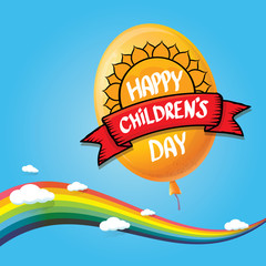 1 june international childrens day background. happy Children day greeting card with balloons, sky , rainbow and clouds. kids day poster