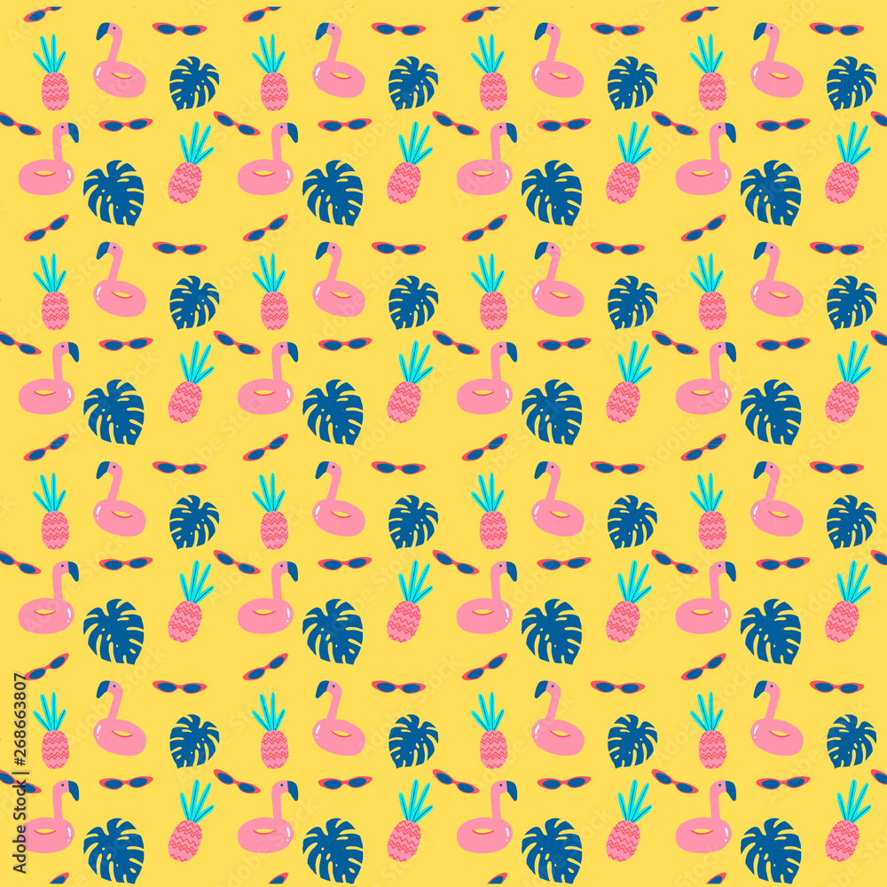 Pool Party Pattern with yellow background Stock Illustration | Adobe Stock